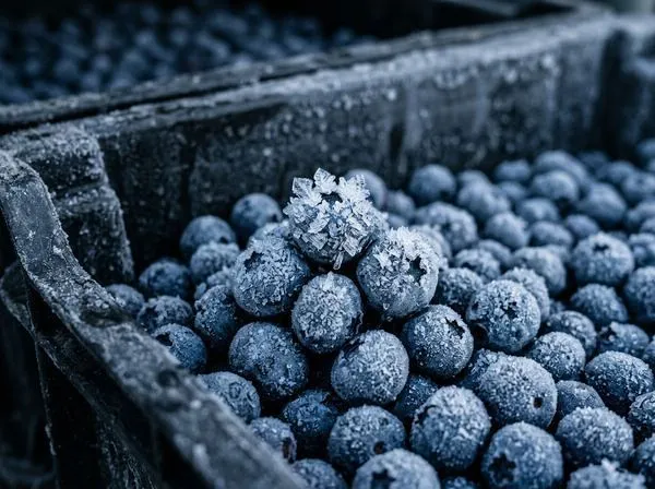 Cold storage frosty blueberries