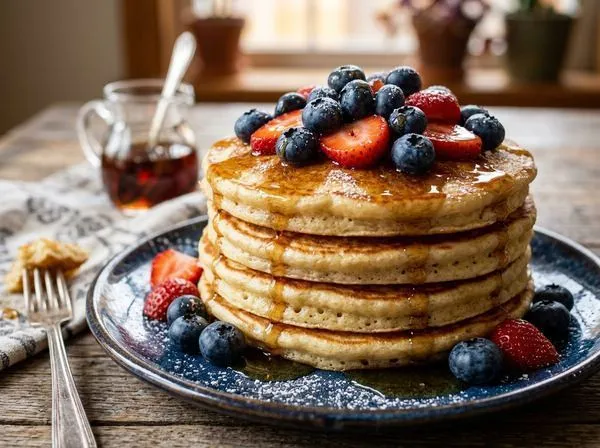 Fluffy pancakes with berries